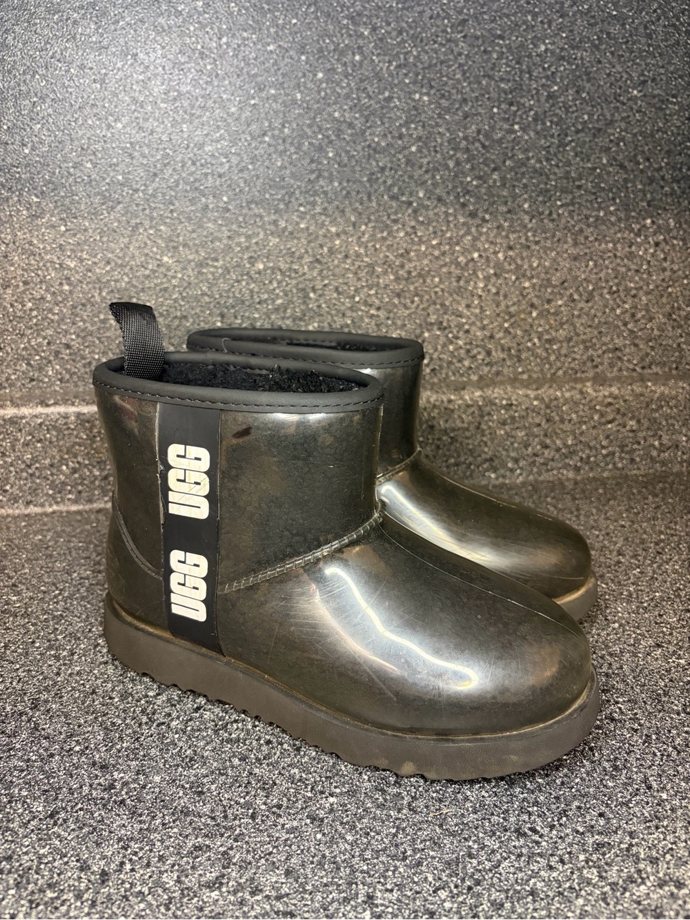 UGG Kids Black Glossy Waterproof Ankle Boots